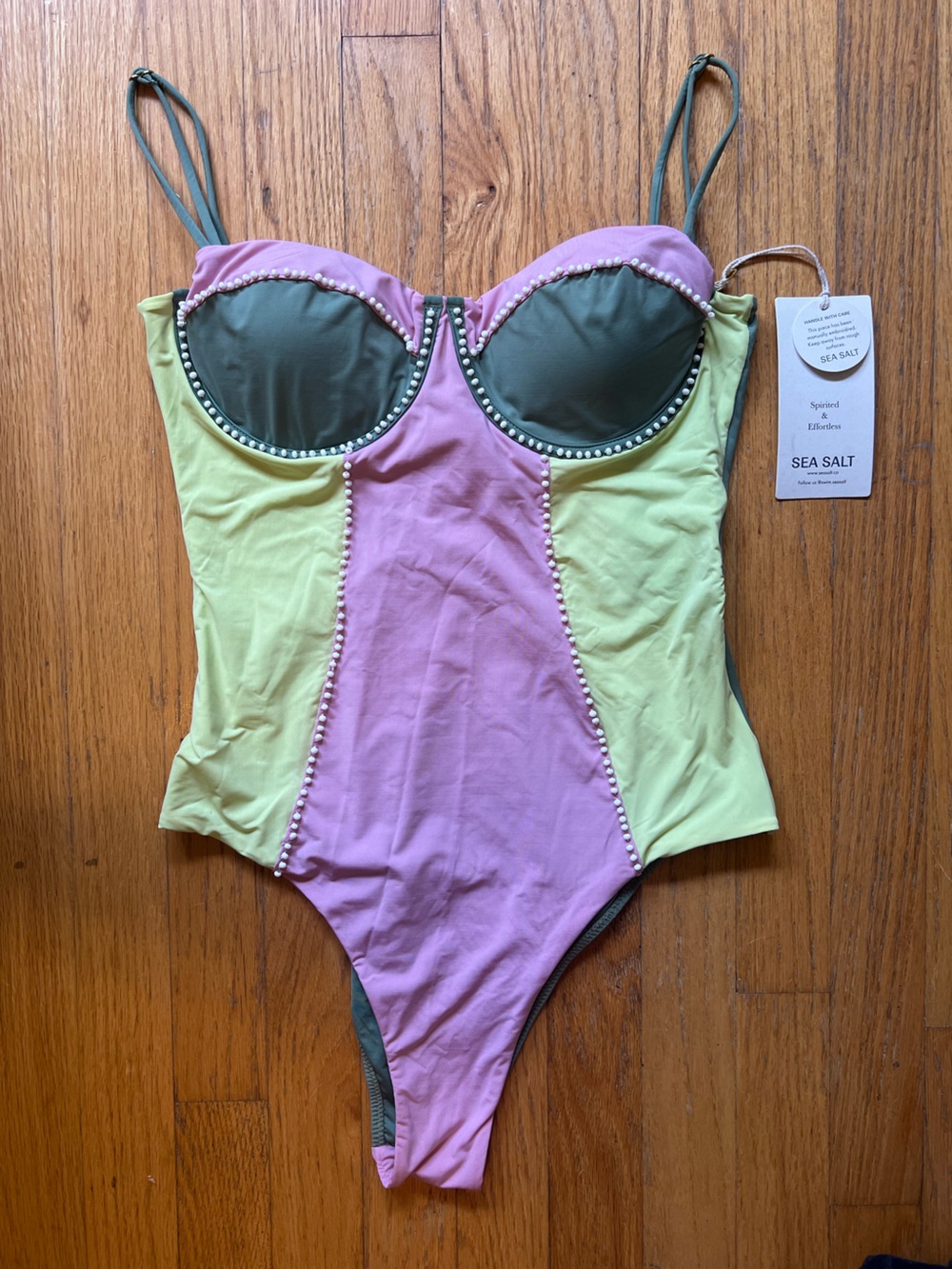 SEA SALT One-Piece Colorblock Swimsuit with beading